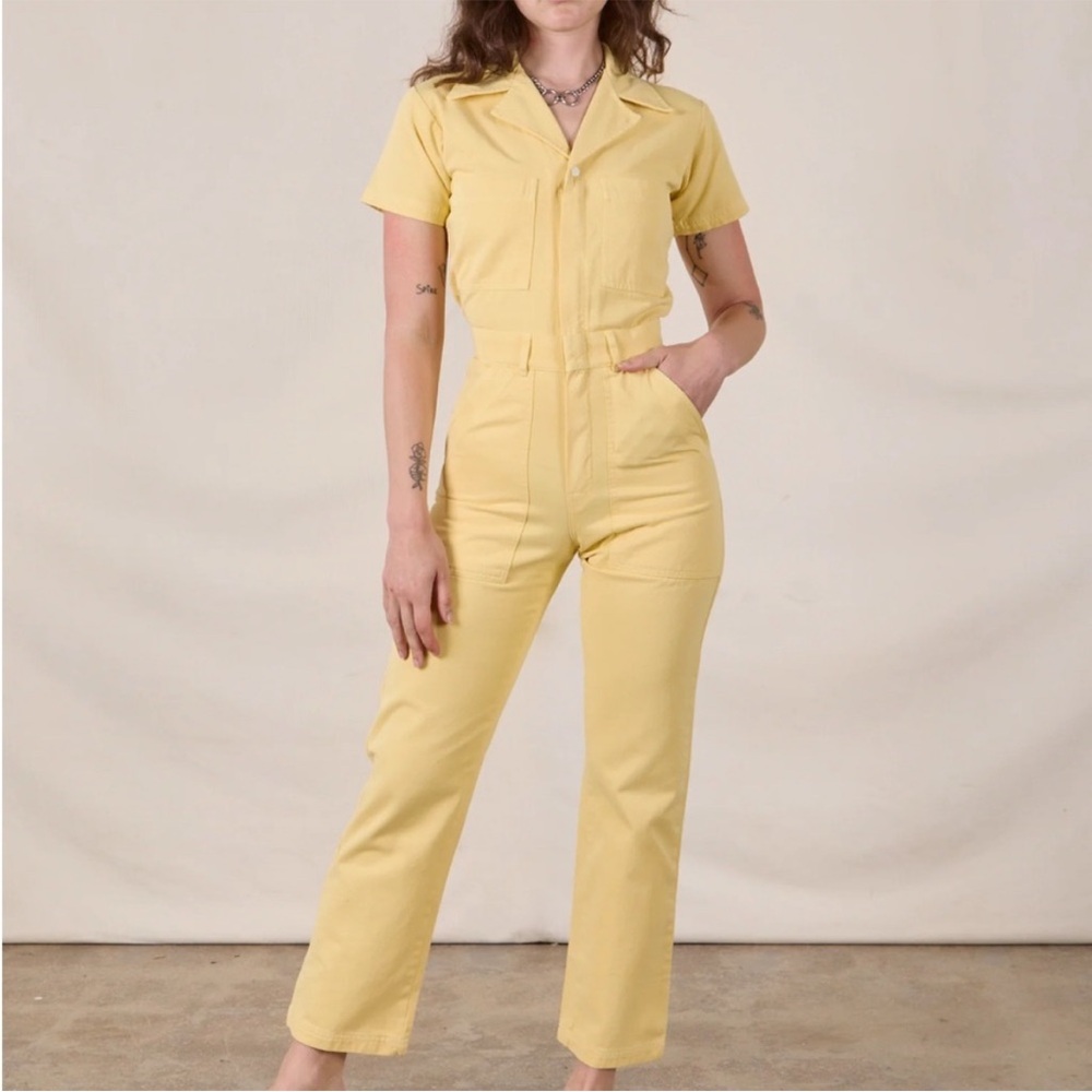 Big Bud Press Butter Yellow Short Sleeve Carpenter Style Jumpsuit Size XXS